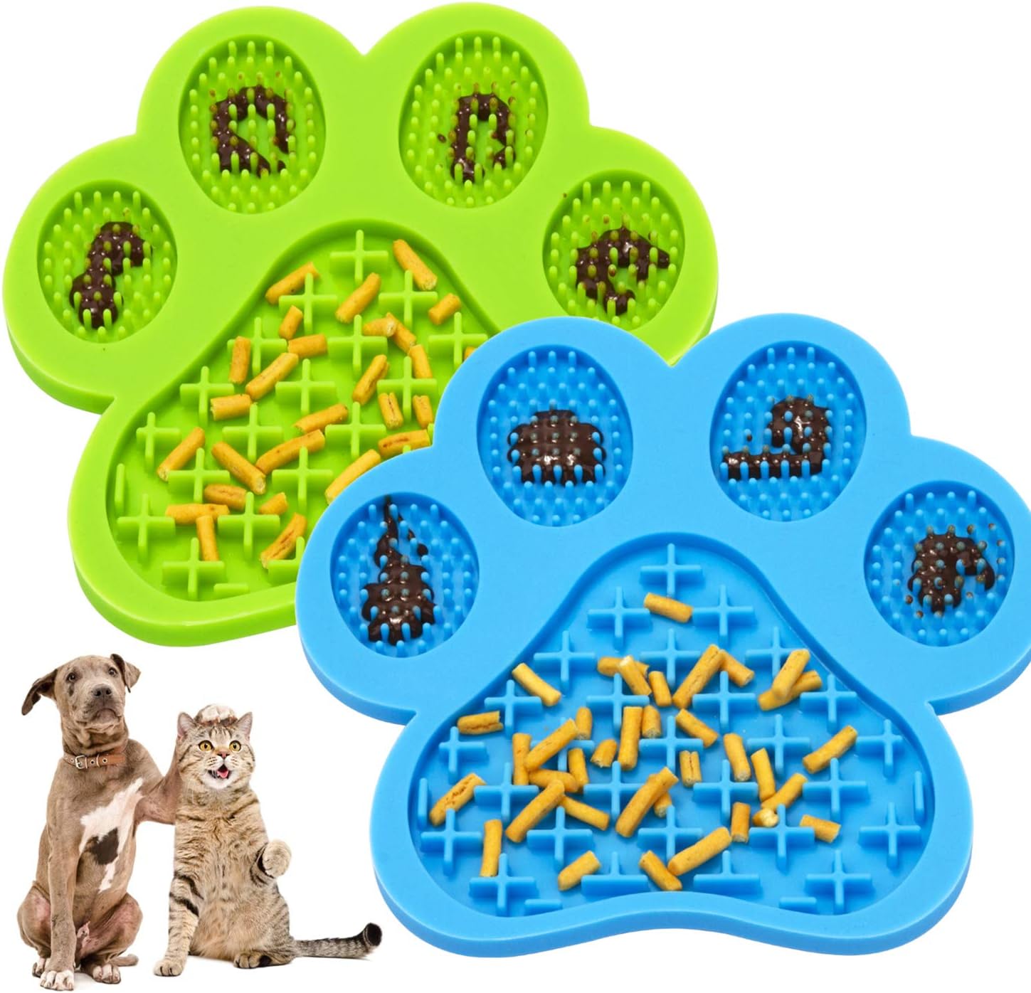 Dog Lick Pad 2 Pack, Dog Washing Distraction Device, Dog Slow Feeder Mat - Slow Feeder Treat Dispensing Mat Peanut Butter Lick Mat -…