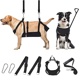 2 IN 1 Dog Grooming Hammock with Multifunction Dog Leash, No-Pull Dog Harness, Disassembled Grooming Hammock into Leash, with Adjustable Grooming Loop/Leash and Stainless Hooks, for Large Size Cat/Dog