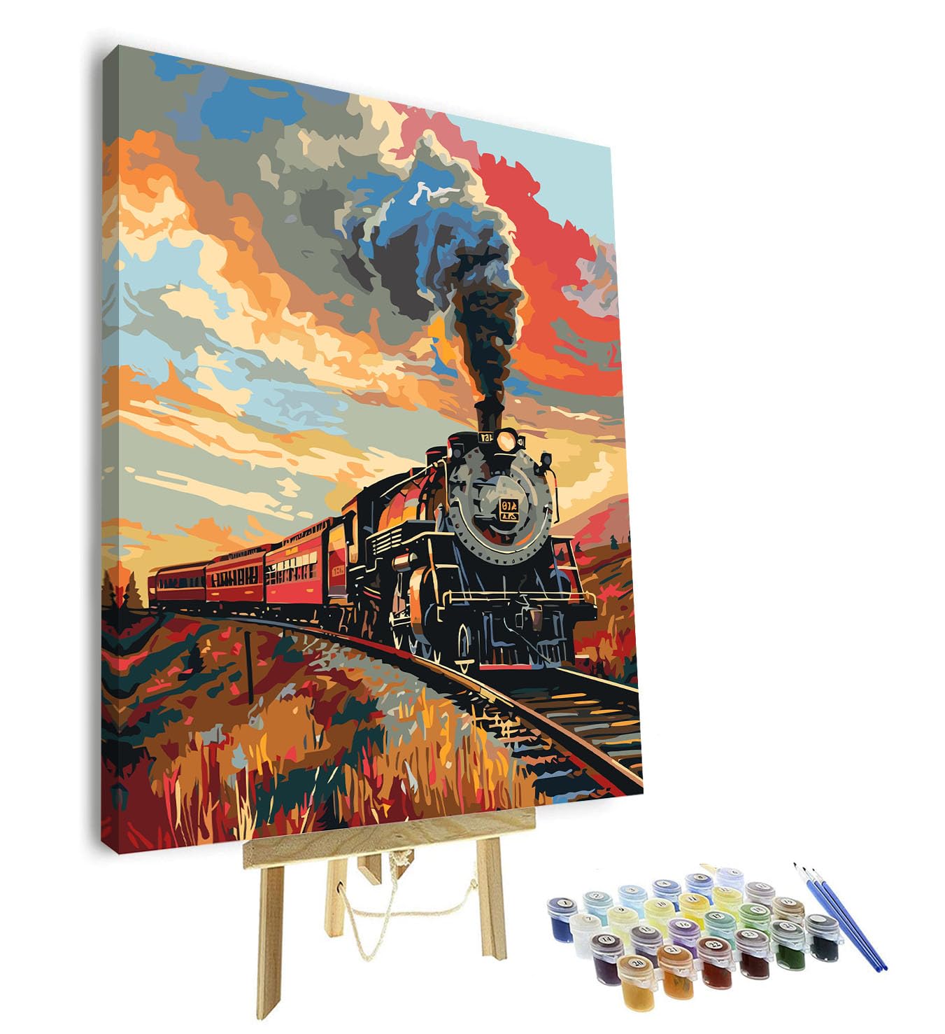 TISHIRON Paint by Numbers Kit for Adults & Adult Paint by Number - Vintage Railway Steam Train Industrial Era Canvas Art, Machinery DIY Painting for Adults Beginners - 16x20 Inch, Framed
