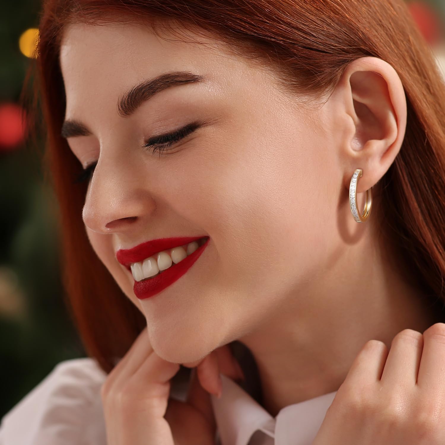 Gold Earrings for Women 14K Gold Hoop Earrings for Women Gold Hoop Earring for Womens Hoops Dazzling Square Cubic Zirconia Huggie Hoops Earring 13/20/25mm - Image 5