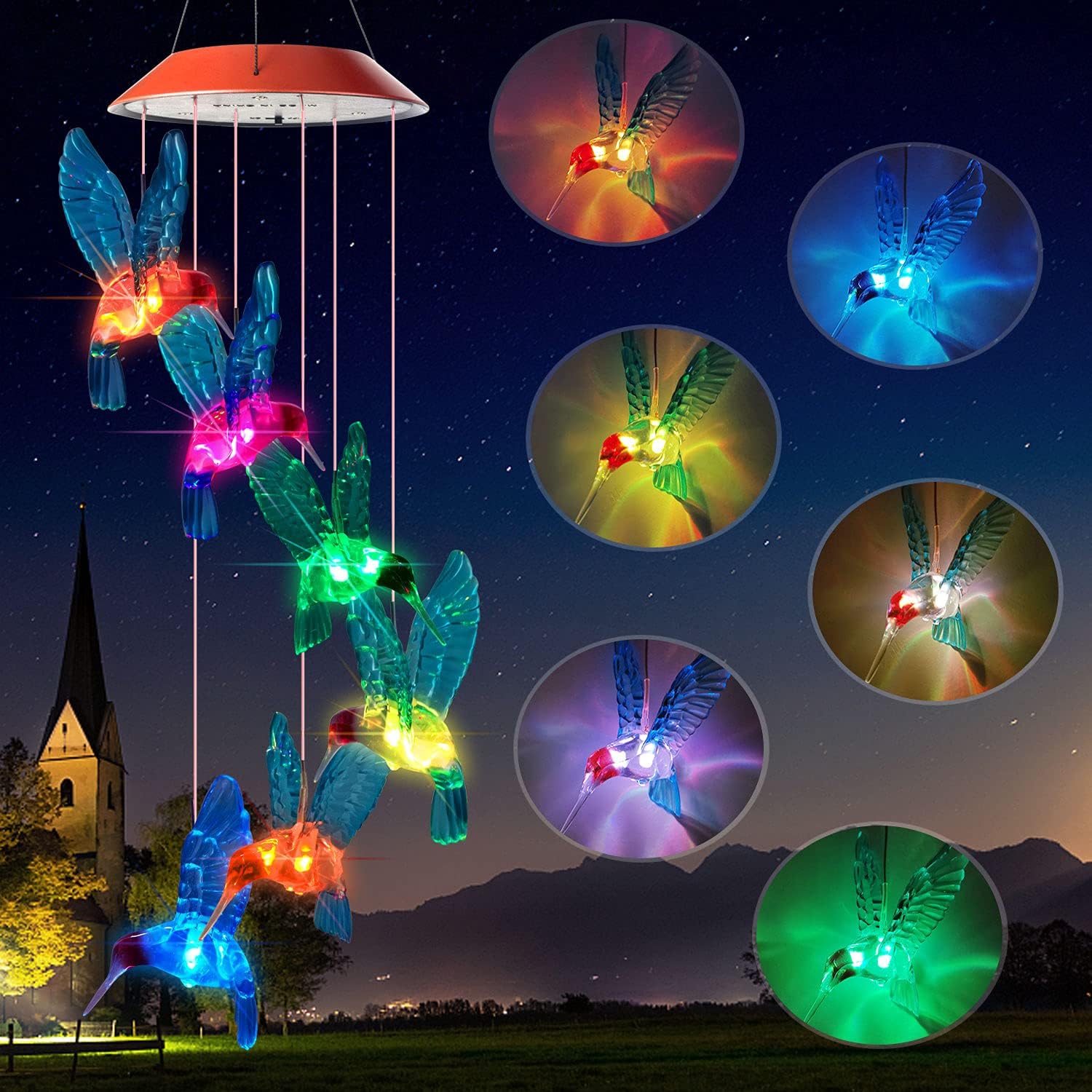 Blue Hummingbird Wind Chime, LED Solar Hummingbird ,Wind Chime ,Six Hummingbird Waterproof Mobile Hanging Wind Chime, Outdoor Decorative ,Wind Bell Light for Home Garden Decoration : Patio, Lawn & Garden