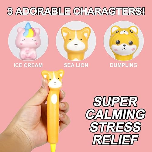 Miniatura 4 de Bolígrafos Kawaii Squishies paquete de 3 bolígrafos de tinta de gel con animales divertidos para niños, estacionarios, ideales para aliviar el