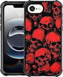 Capa para iPhone 16e, proteção à prova de choque para homens mulheres antiderrapante para iPhone 16e estilo mangá de terror caveira vermelha padrão louco