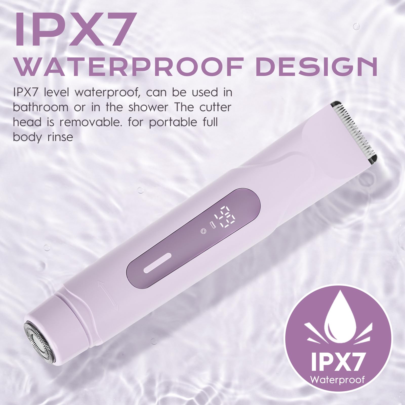 Afeitadora Mujer, Profesional Rasuradora Cortapelos Corporal para Mujer Recortadora, con Recargable USB, luz LED, IPX7 Recortadora Mujer zona Intima (Púrpura) — view 4