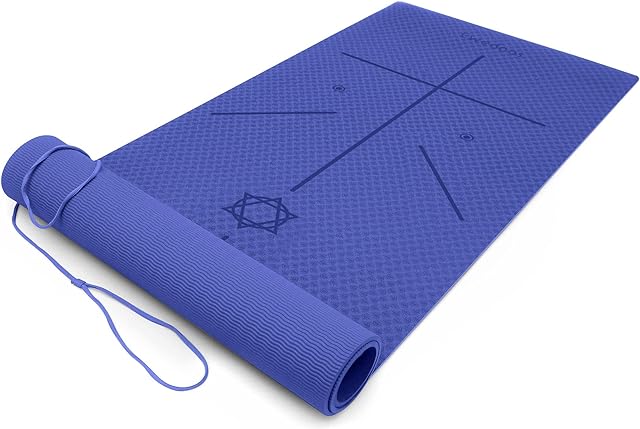 Ewedoos Yoga Mat with Alignment Lines, Eco Friendly TPE Yoga Mat Non Slip Textured Surfaces ¼-Inch Thick High Density Padding To Avoid Sore Knees, Perfect for Yoga, Pilates and Fitness