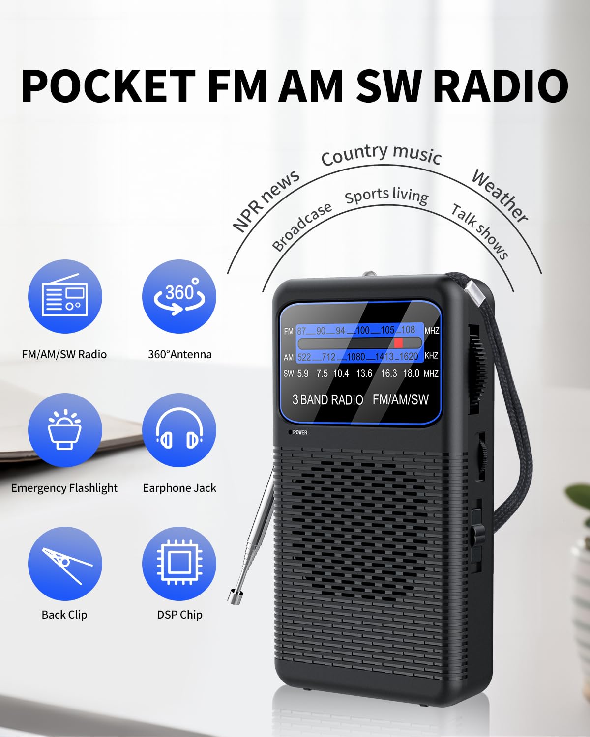 Amazon.co.jp: AM FM SW 3バンドポケットラジオ、ポータブルバッテリー