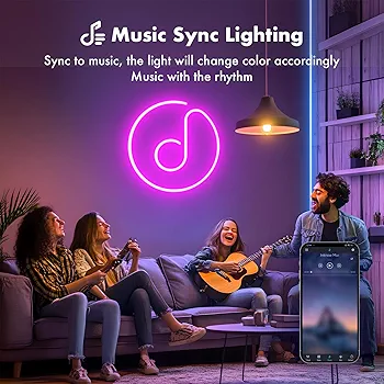 Neon Rope Lights, 50FT RGB Led Strip, Waterproof IP67, DIY Design, Music Sync, 44 Keys Remote Control, Multiple Modes, for Living Room, Bedroom, Holiday Decoration