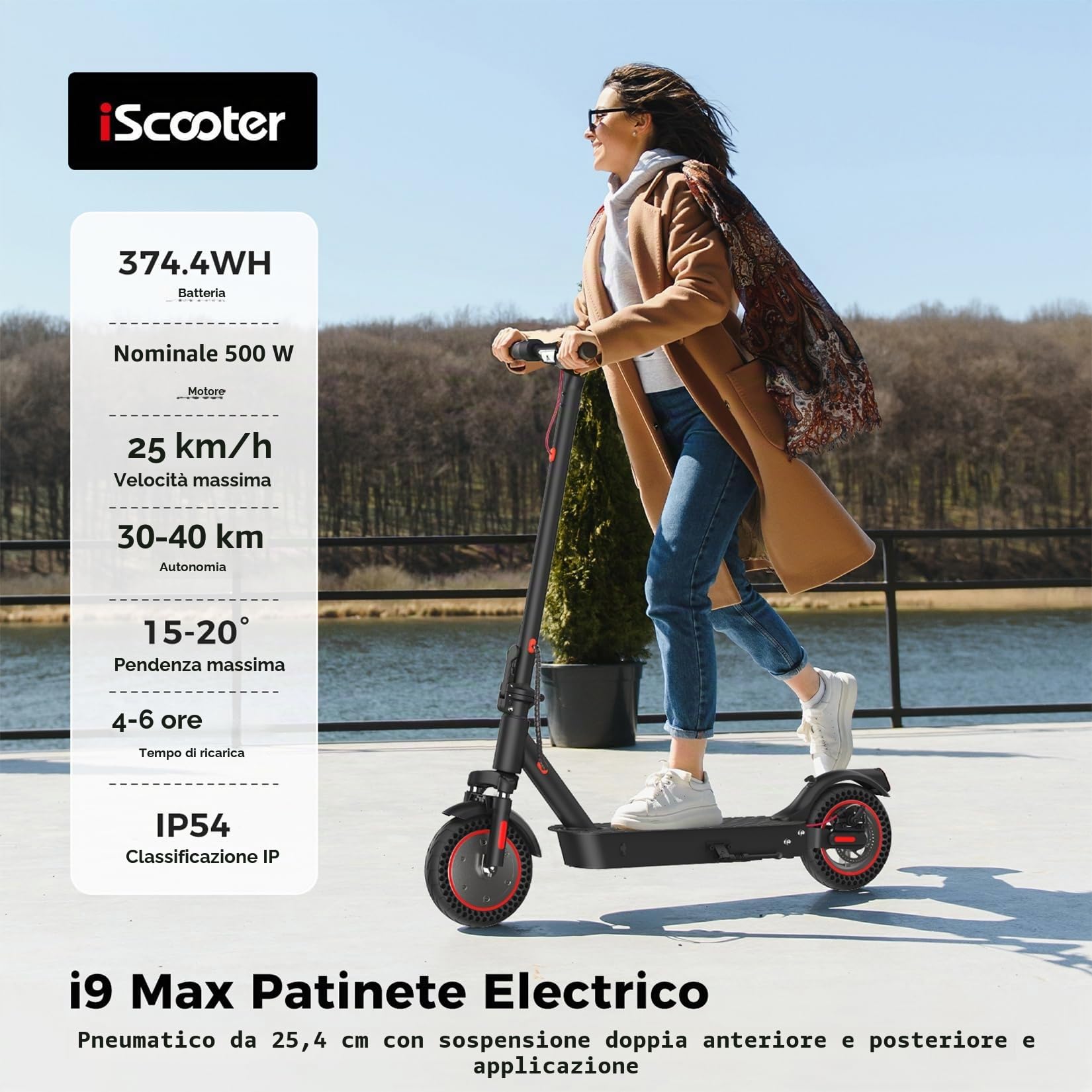 iScooter i8/i9Max Monopattino Elettrico per Adulti, 8.5"/10" Pneumatici, 350W/500W Motore, Max Autonomia 20-30KM/30-40KM, Capacità di Carico 100KG/120 KG, 3 Modalità di Velocità