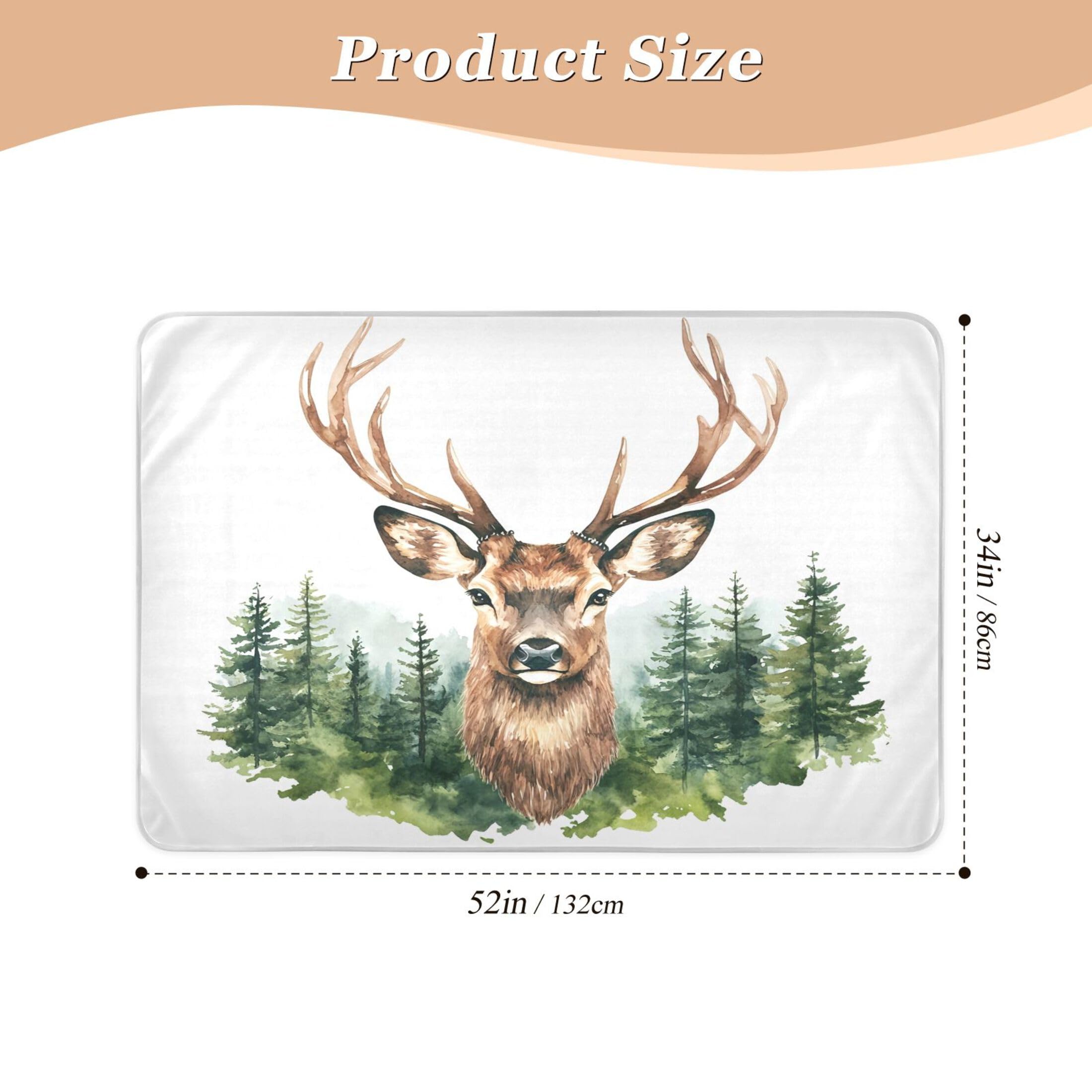 Takiito Deer Head Bed Pad Reusable Bed Underpad Washable Waterproof Leak-Proof Quick Dry Incontinence Pee Pad for Toddlers Kids Adults Pets 34x52 in