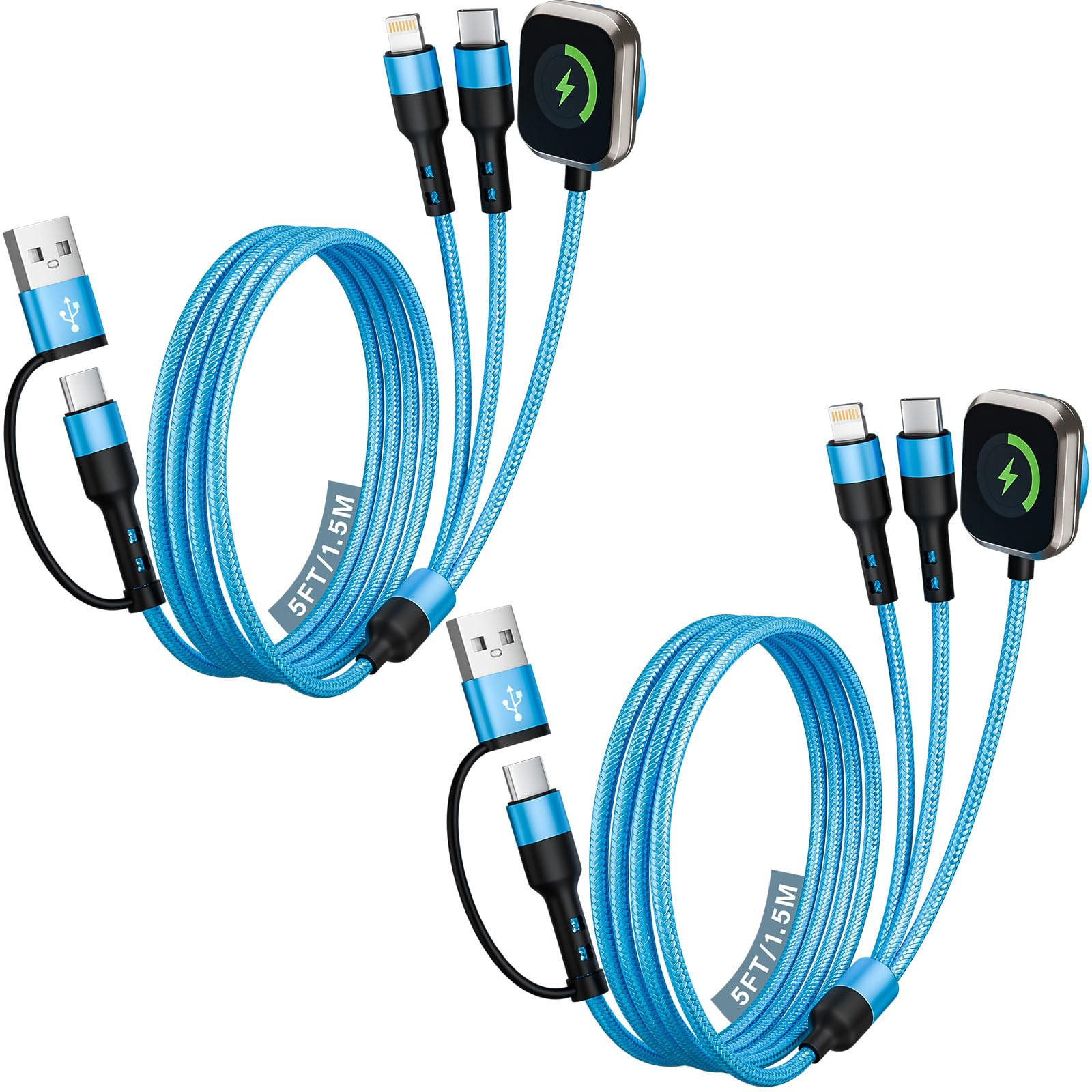 Photo 1 of [2Pack,5FT] Travel Essentials, 3 in 2 USB A/C Cable to iPhone 17 Charger/iWatch Charger/IP, Braided Multi Charging Cable Cord, RV Camping Essentials, Designed for iWatch Series & iPhone17-11/iPad