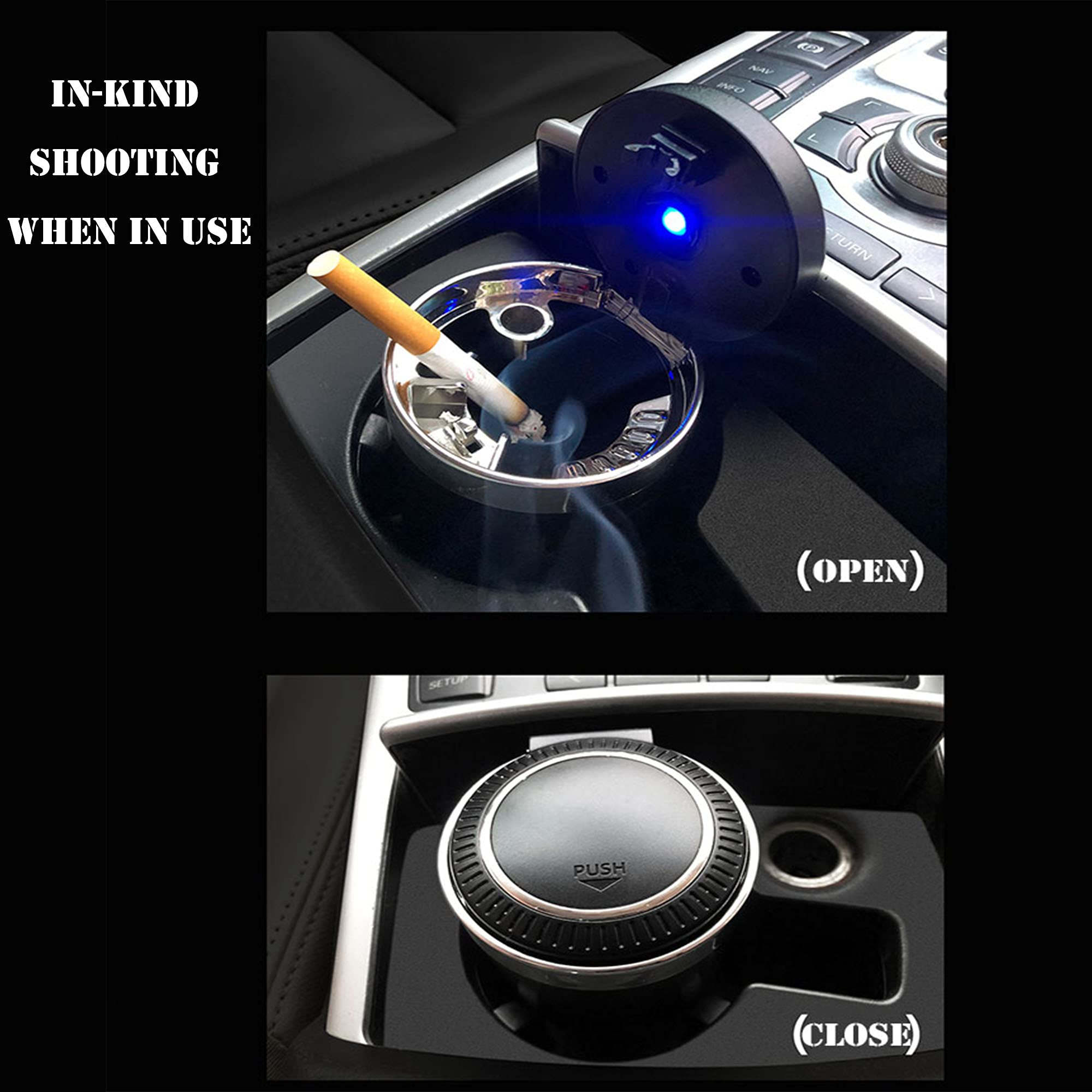 Cendrier De Voiture Avec Lumière LED – Amovible, Couvercle étanche – En Acier Inox Et ABS – Argenté