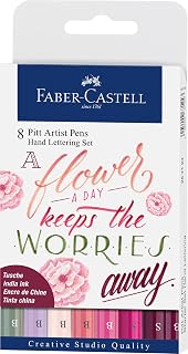 Faber-Castell Pitt Artist Pen Hand Lettering For Beginners Set - 8 Modern Calligraphy and Lettering Markers In Pink Floral Tones