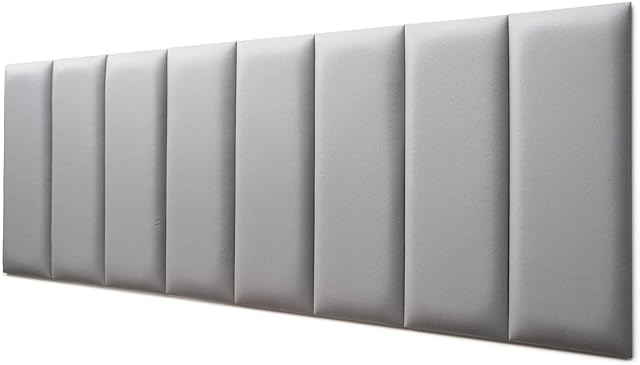 Placas Cabeceira Modulada Adesiva Queen Estofada 160cm x 60cm Kit 8 Placas - Courino Cinza