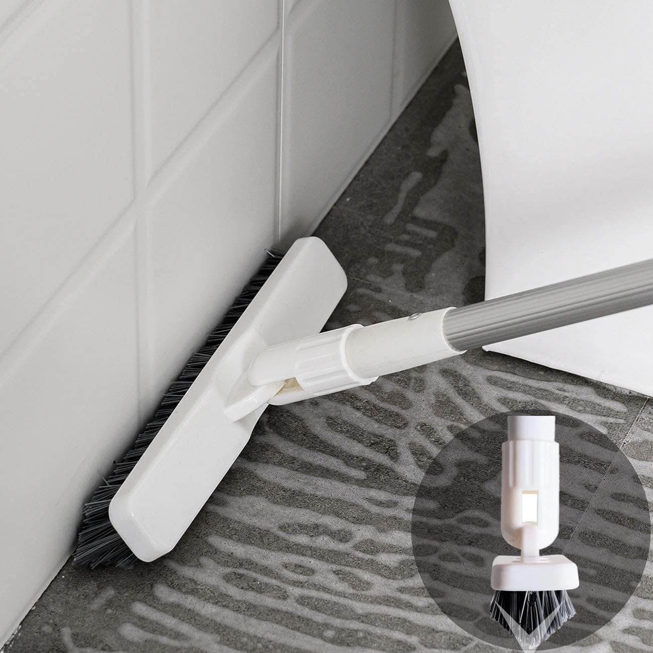 Stiff Bristles Scrub Brush with Long Handle,V-Shaped 51'' Tile Grout Scrubbing Brush Crevice Cleaning Brush for Hard to Reach Areas for Kitchen Floors/Bathroom Tile/Window Rails