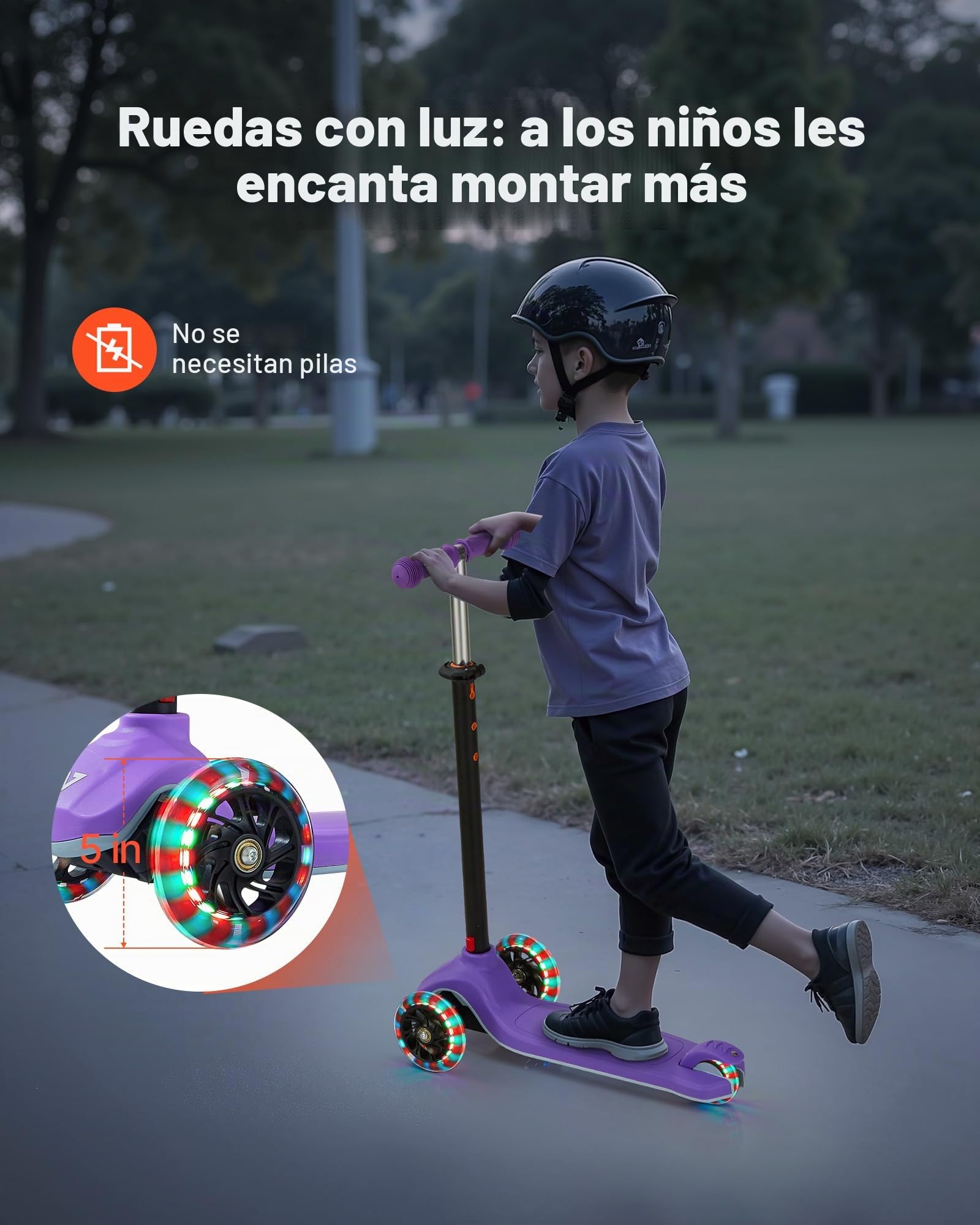 VEVOR Patinete 3 Ruedas, para Niños de 3 Años en Adelante, Ruedas Iluminadas, Manillar de Altura Ajustable, Base Antideslizante y Cuadro de Aluminio Ligero, hasta 75 kg, Morado, 520 x 250 x 800 mm