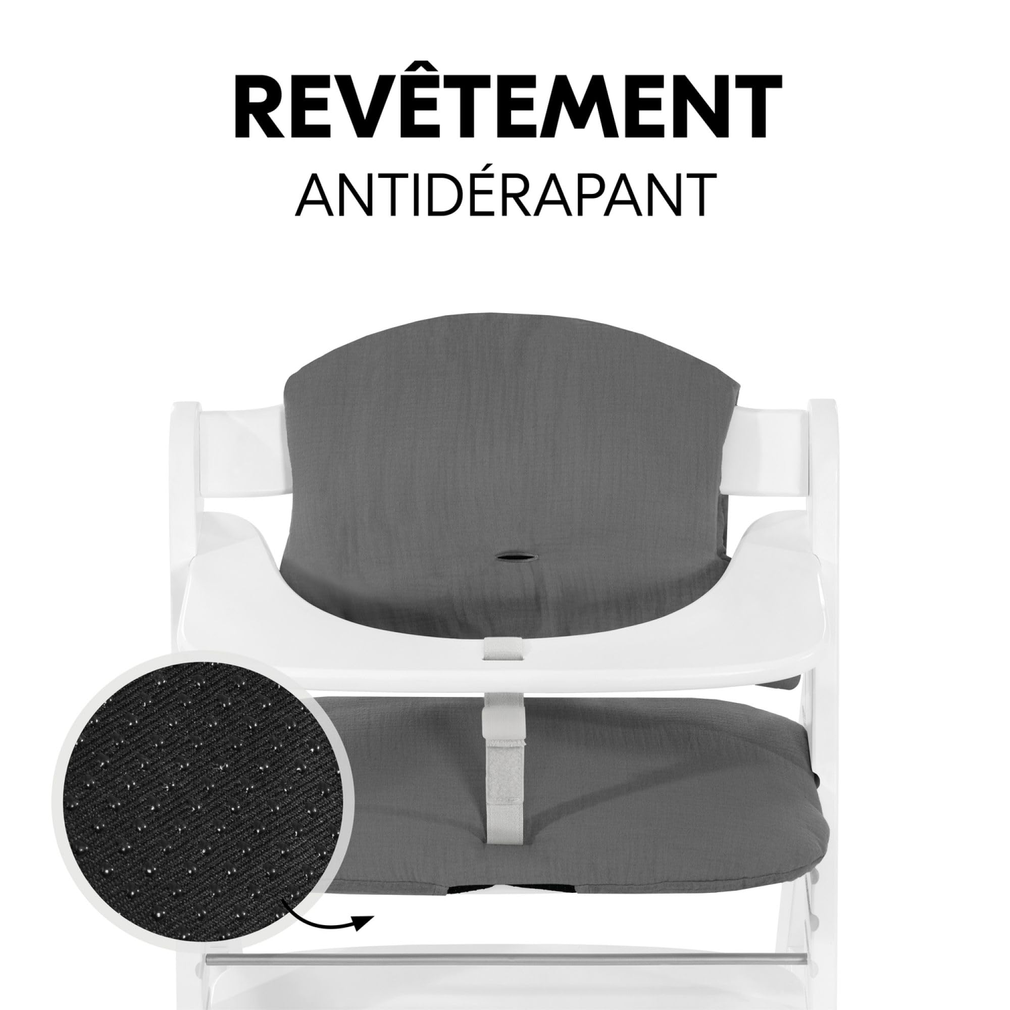 hauck Highchair Pad Select, ciemnoszary muślin - poduszka dla dzieci w wieku 6-36 miesięcy - Akcesoria, kompatybilna z krzesełkiem dla niemowląt Alpha+, beta+ i Arketa - antypoślizgowa i miękka