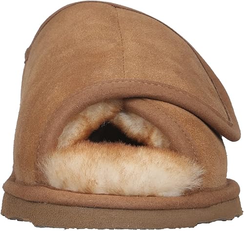 Miniatura 4 de PAMIR Pantuflas ajustables de piel de oveja con punta abierta para hombre con espuma viscoelástica para interiores y exteriores