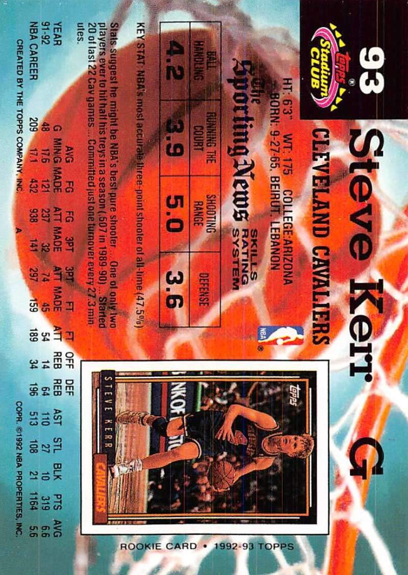 Amazon.com: 1992-93 Stadium Club Basketball #93 Steve Kerr