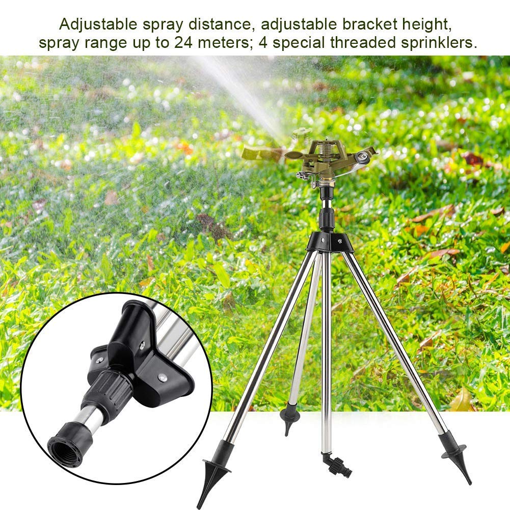 Zerodis Kits de riego para trípode telescópico de riego Inserto de Tierra de Acero Inoxidable Aspersor Rociador de rociado de Zinc 360 ° Ajustable Círculo Equipo de riego Giratorio para jardín