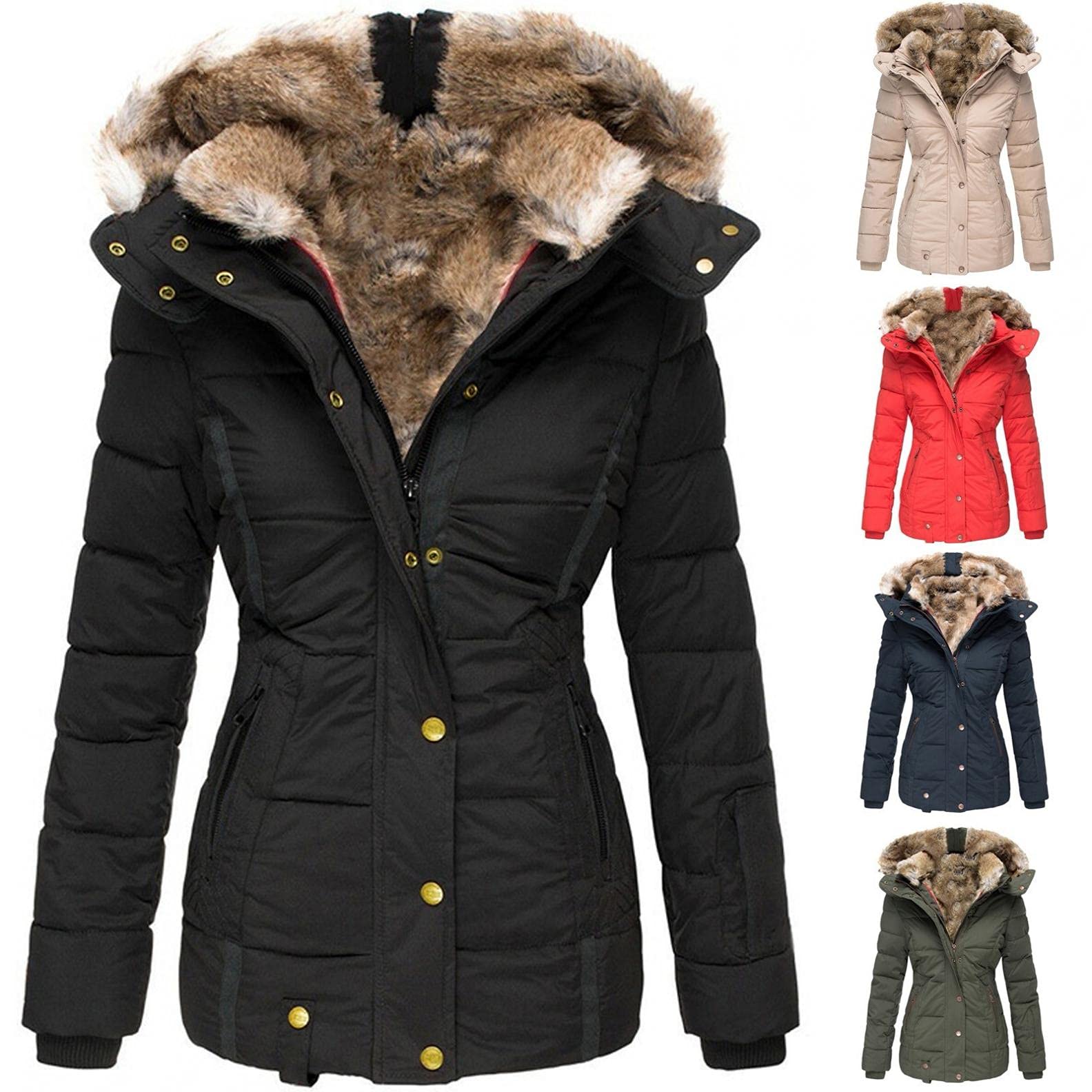 IQYU Winterjas dames lang warm gevoerd: jeansjas met bont fleecejack met capuchon tienermeisjes outdoorjas warm jeansjack gevoerd overgangsjas denim