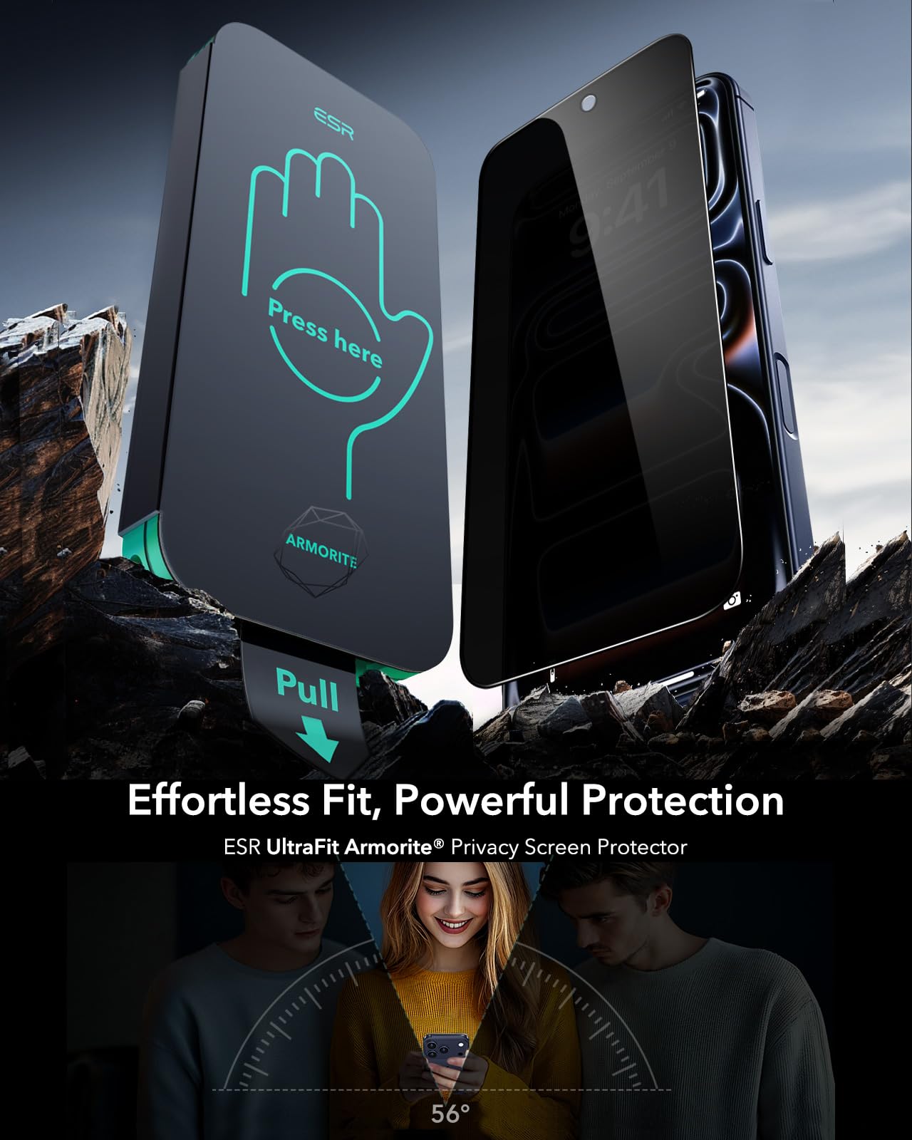 ESR Privacy Pellicola per iPhone 17 Pro Max, Vetro temperato 9H, Livello militare, Rivestimento anti-riflesso, Protezione della privacy, serie Armorite Ultra-Tough con supporto Ultra Fit, 3 Pezzi