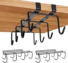 ZOFUN 2 Pcs Mug Holders for Kitchen, Mug Holder Under Shelf with 8 Hooks, Black Under Cupboard Mug Holders for Mug Drying, Iron Cup Holders for Kitchen, Cupboard, Cabinet, Mugs & Cup Hanging