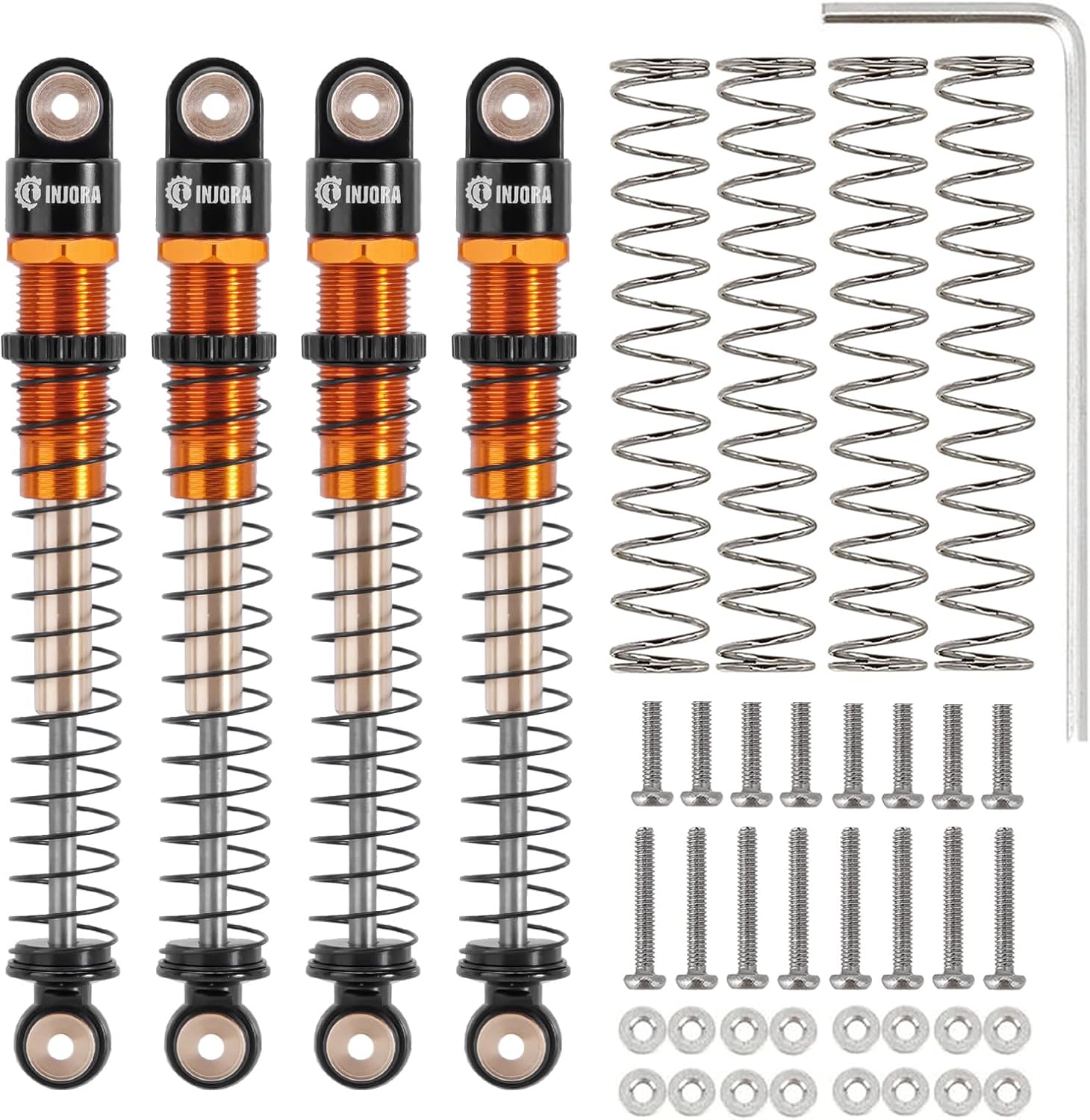 INJORA 51mm Shocks-Long Travel Threaded Double Barrel Damper for Axial AX24 SCX24 Upgrade 1/24 RC Crawler（Gold）