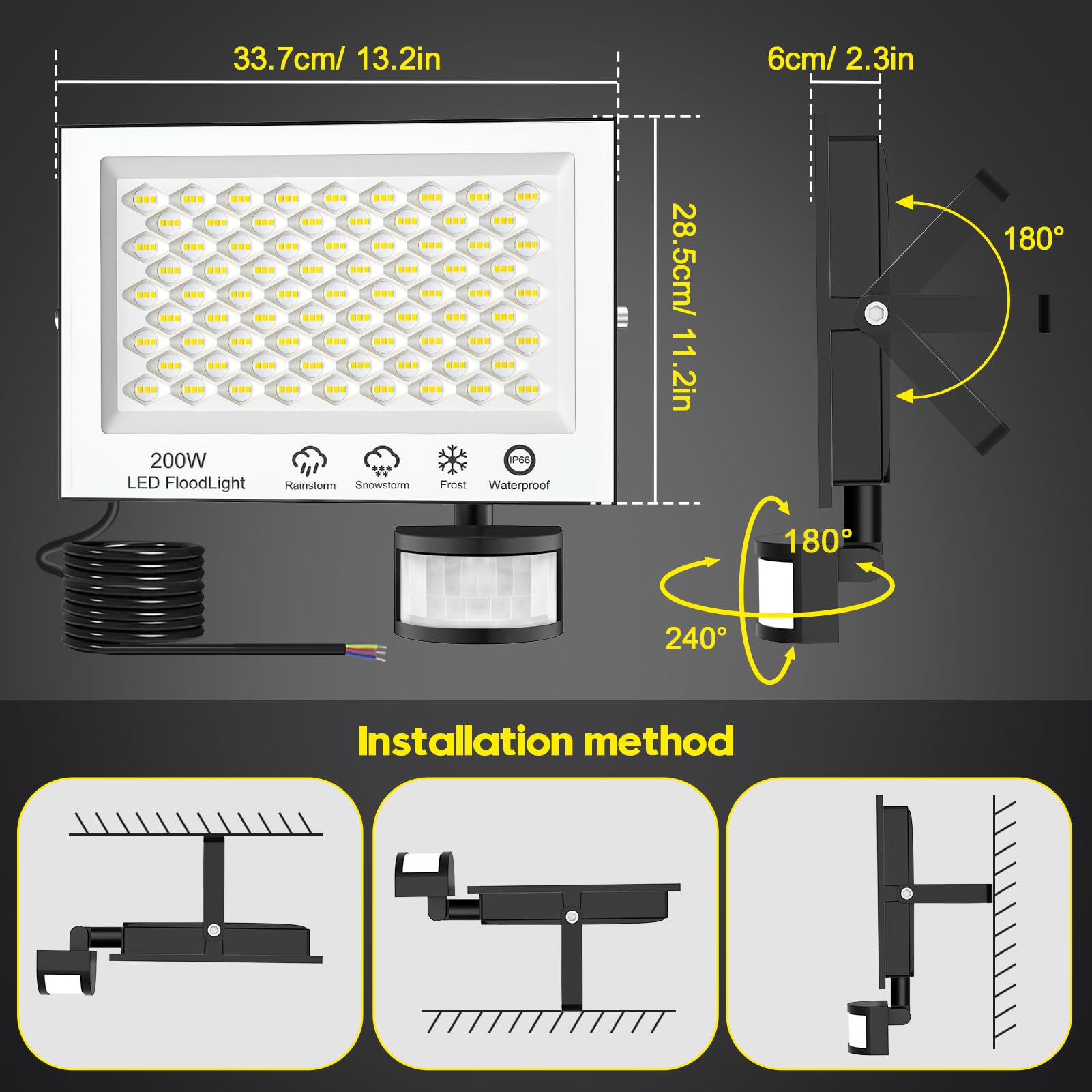 2 Stück 200W LED Strahler mit Bewegungsmelder Außen Fernbedienung Dimmbar | Timing Außenstrahler Scheinwerfer Lichtsensor | Flutlicht Kaltweiß 6500K IP66 Wasserdicht Fluter für Garten Garage