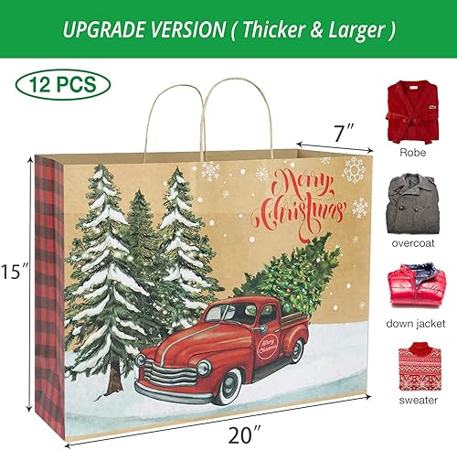 Miniatura 8 de 12 bolsas de papel de regalo de Navidad extra grandes a granel con asas y 60 etiquetas de regalo de Navidad, 6 diseños, juego de sacos de gran