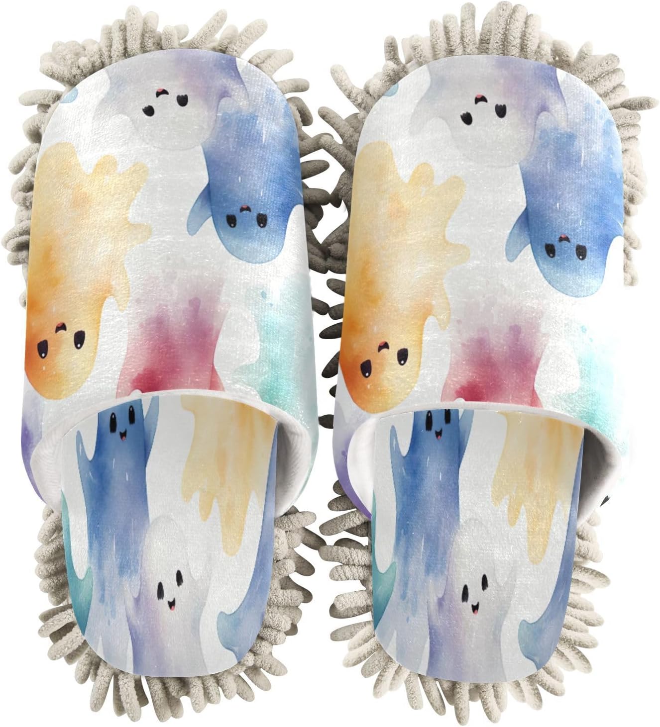 Colorful Watercolor Ghost Microfiber Mop Slippers