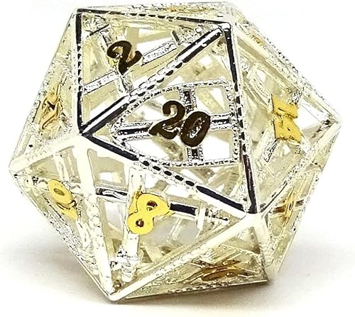 Dados huecos de Devine Retribution - Dados poliédricos de metal con diseño de espadas y escudos (legendario plata D20)