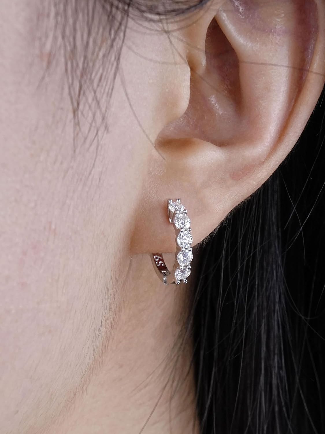 Huggie Earrings for Women Sterling Silver Hoop Earrings Moissanite Earrings Lab Diamond Hoop Earrings White Rhinestone Earring Jewelry - Image 2