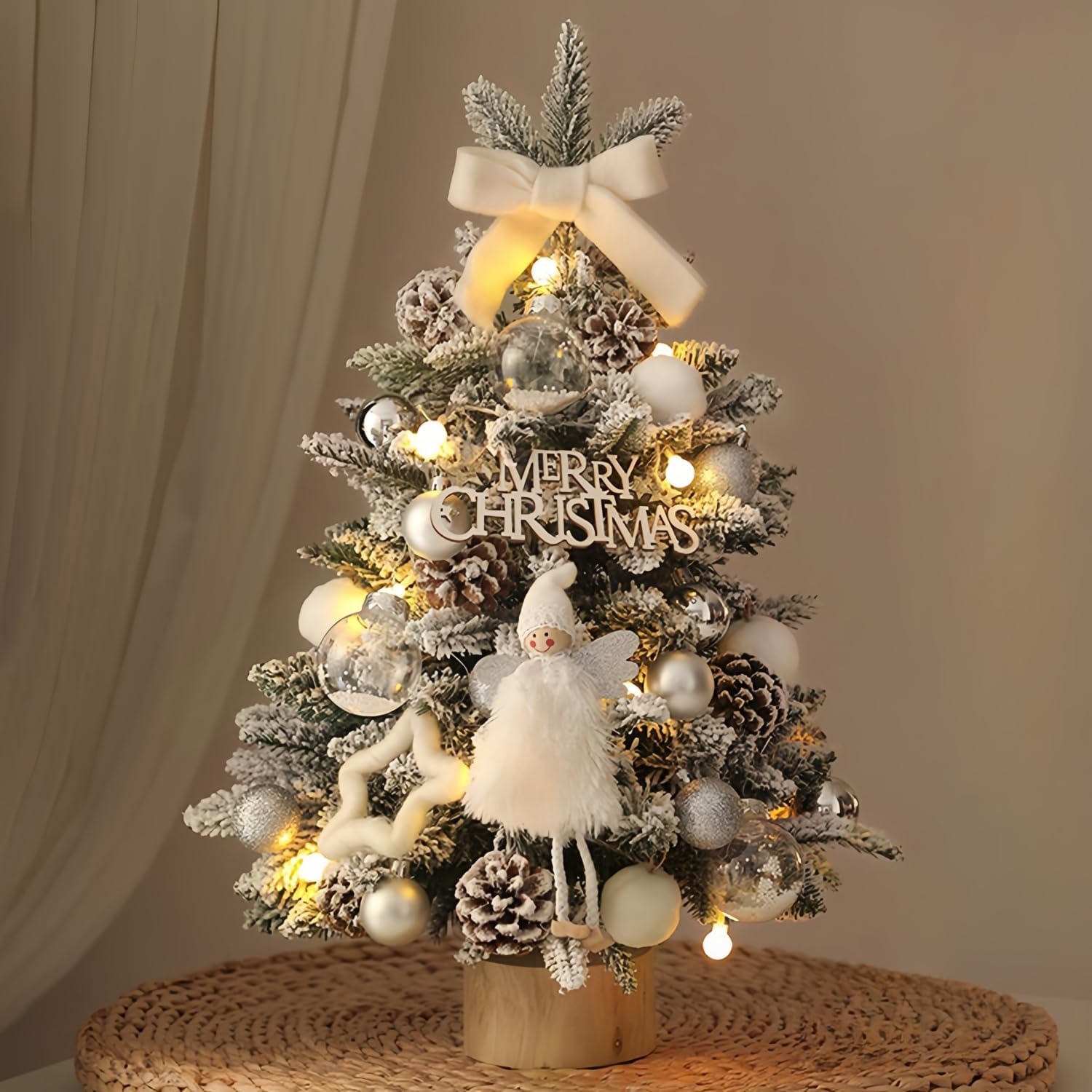 Mini Christmas Tree 1.5ft Tabletop, Pine Artificial Tree with Xmas Ornaments, Decorations for Home&Office