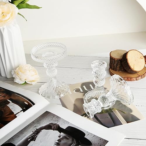 Miniatura 4 de Unity - Portavelas de vidrio para velas de pilar, velas cónicas, juego de 3 portavelas de vidrio (diamante)