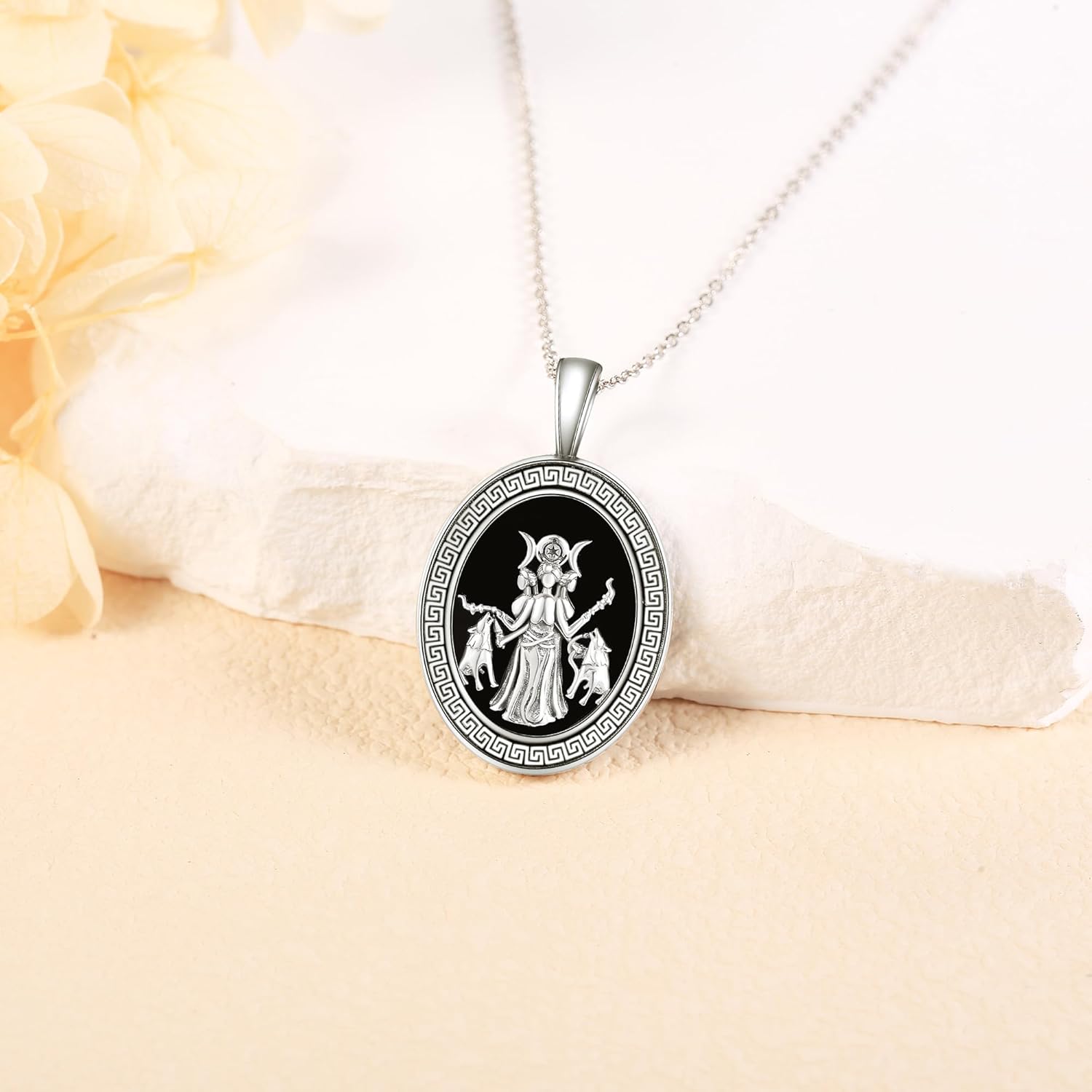 URONE Hecate Necklace 925 Silver Wiccan Wheel of Hecate Triple Moon Goddess Pendant Necklace Wiccan Jewelry Gifts for Women - Image 5