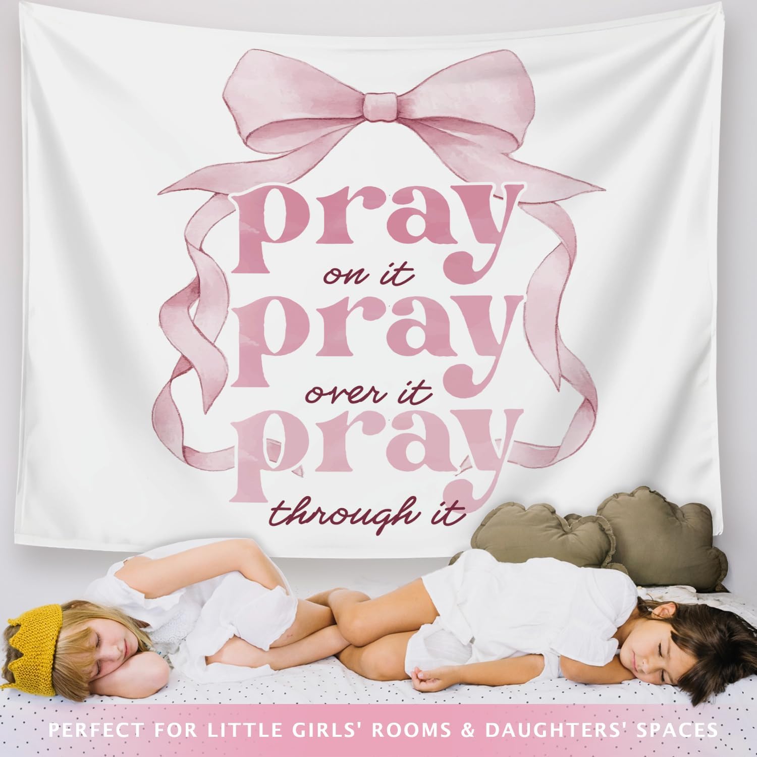 Pink Christian Tapestry Inspirational Wall Art for Home Bedroom Dorm - Pray On It 50x60 inches