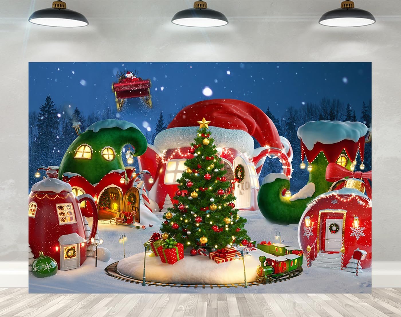 Ticuenicoa 5×3ft Cartoon Christmas Village Photography
