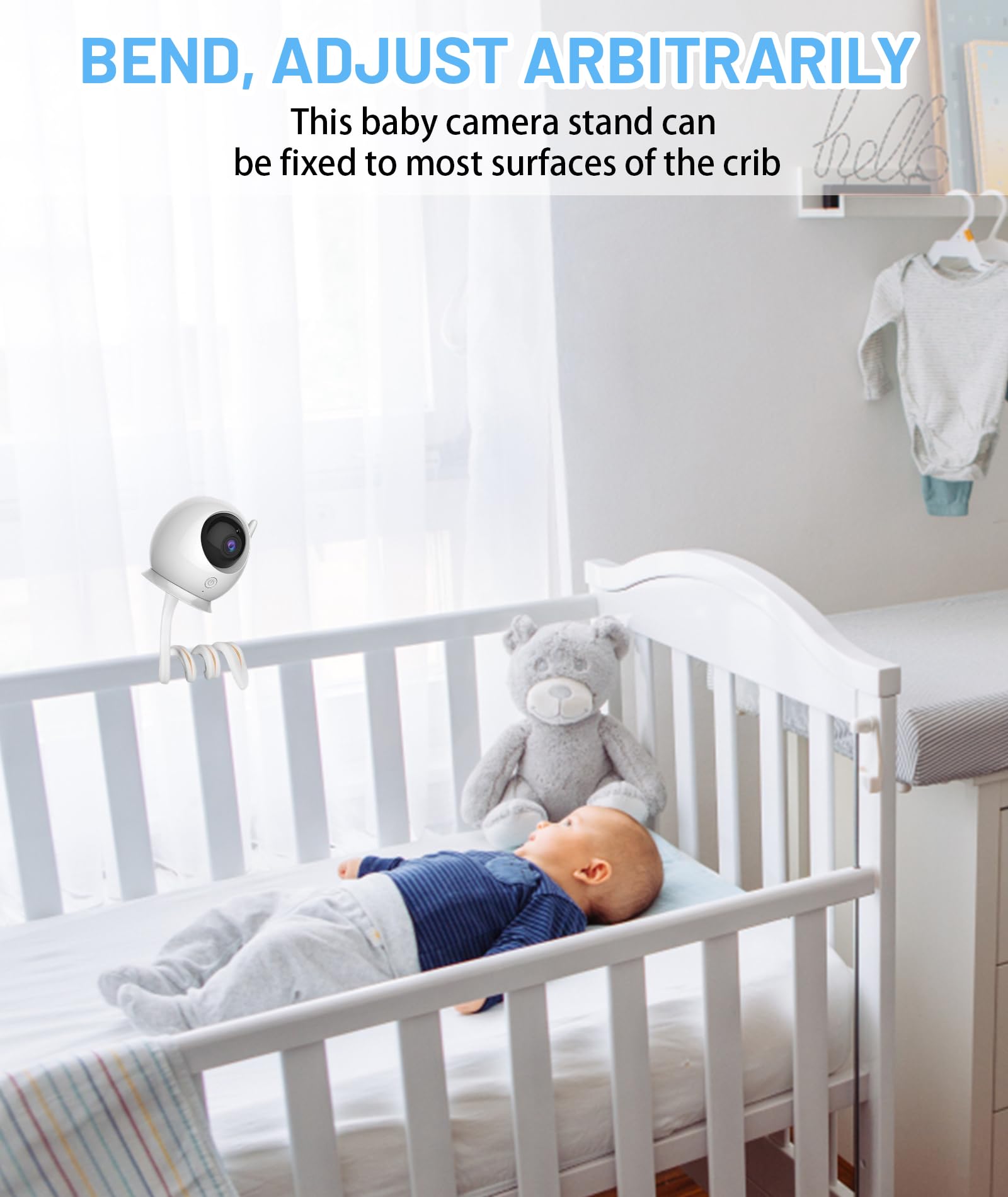 1/4 Threaded Hole, Flexible Baby Monitor Mount, Universal Baby Monitor Stand, Soft Material, No Drilling, Universal Fit for Cribs, Strollers(White) - Image 4 thumbnail