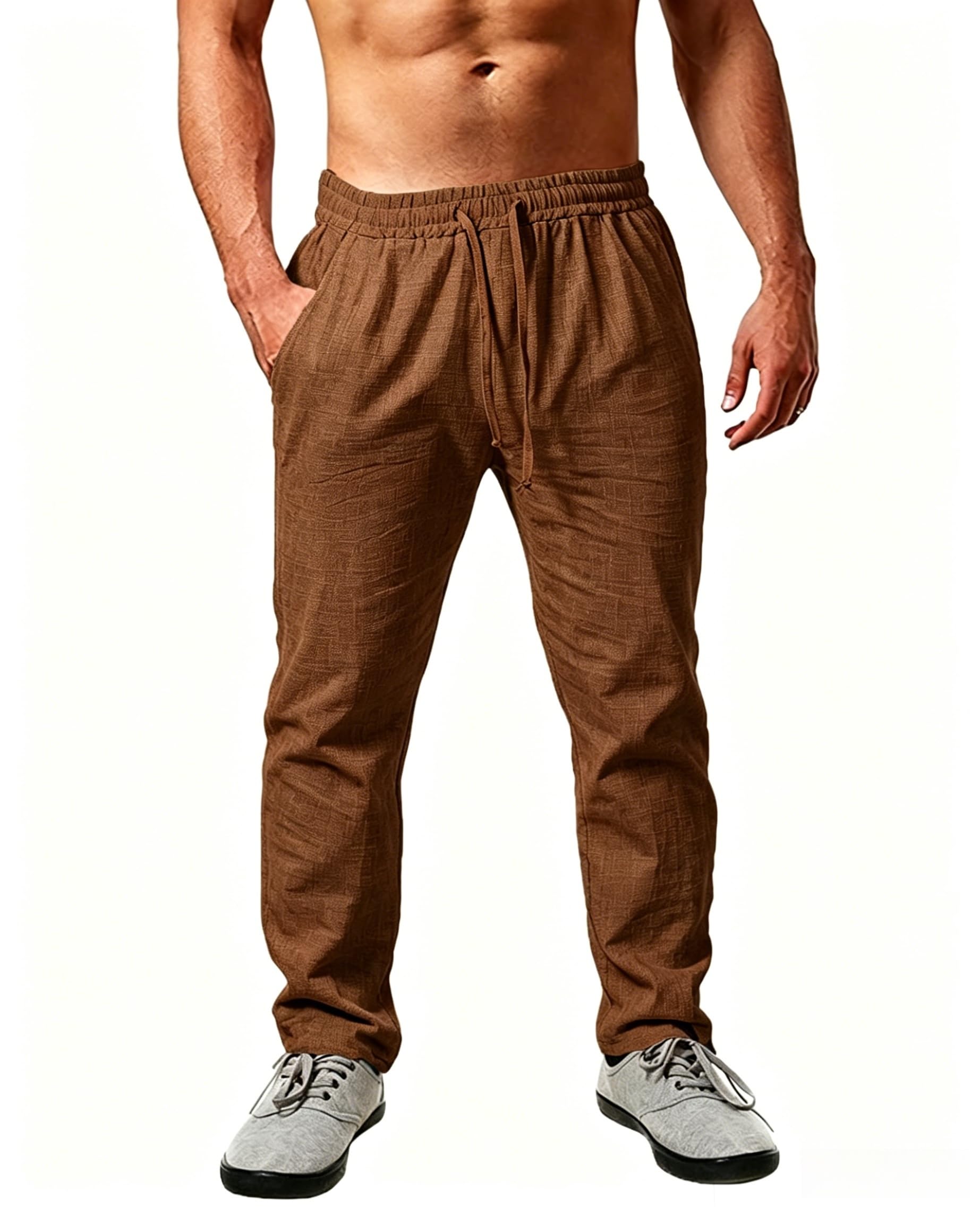 Cegerne Pantaloni in Lino Estivi Uomo Leggeri e Traspiranti, vestibilità Larga, Vita Elastica con Coulisse, Tinta Unita – Ideali per Estate, Vacanze e Spiaggia
