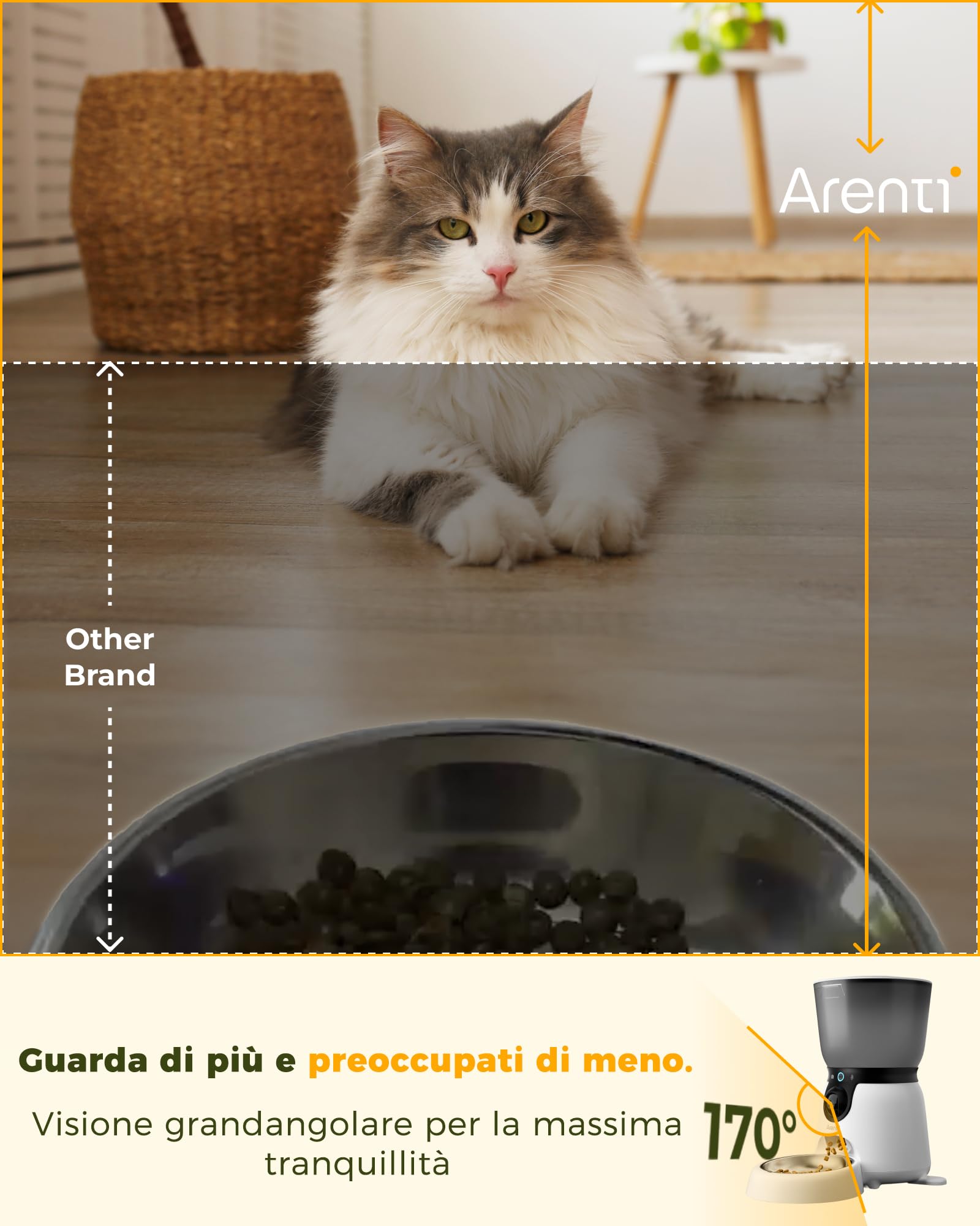ARENTI Distributore Automatico Cibo per Gatti e Cani con Telecamera HD 2K/3MP,Fontanella per Gatti,WiFi 2.4G&5G,4.5L Dispenser Cibo Gatti/Cani con Audio Bidirezionale, Controllo APP