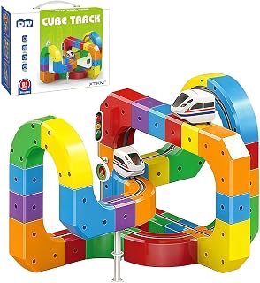 Magical Track Car Toys,Flexible Car Track Magical Train Set,DIY Race Car Track Building Kits with Train and Traffic Signs,for 4-8 Year Old Boy Toys Boys Girls Birthday Party Gifts (81PCS)