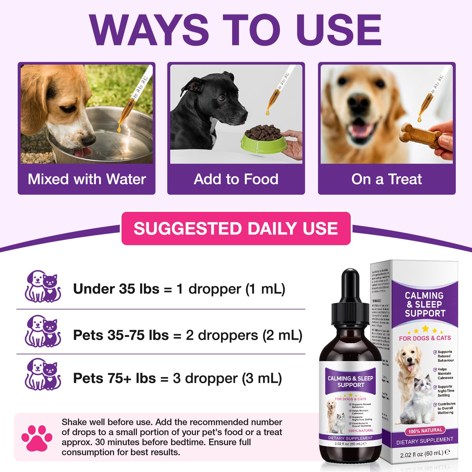 Melatonina para Mascotas, Melatonina para Perros y Gatos, 60 ml*2 Pastillas para Dormir para Perros, Ayuda a aliviar la ansiedad y el estrés, promueve la relajación y el sueño Profundo, Sabor a Pollo