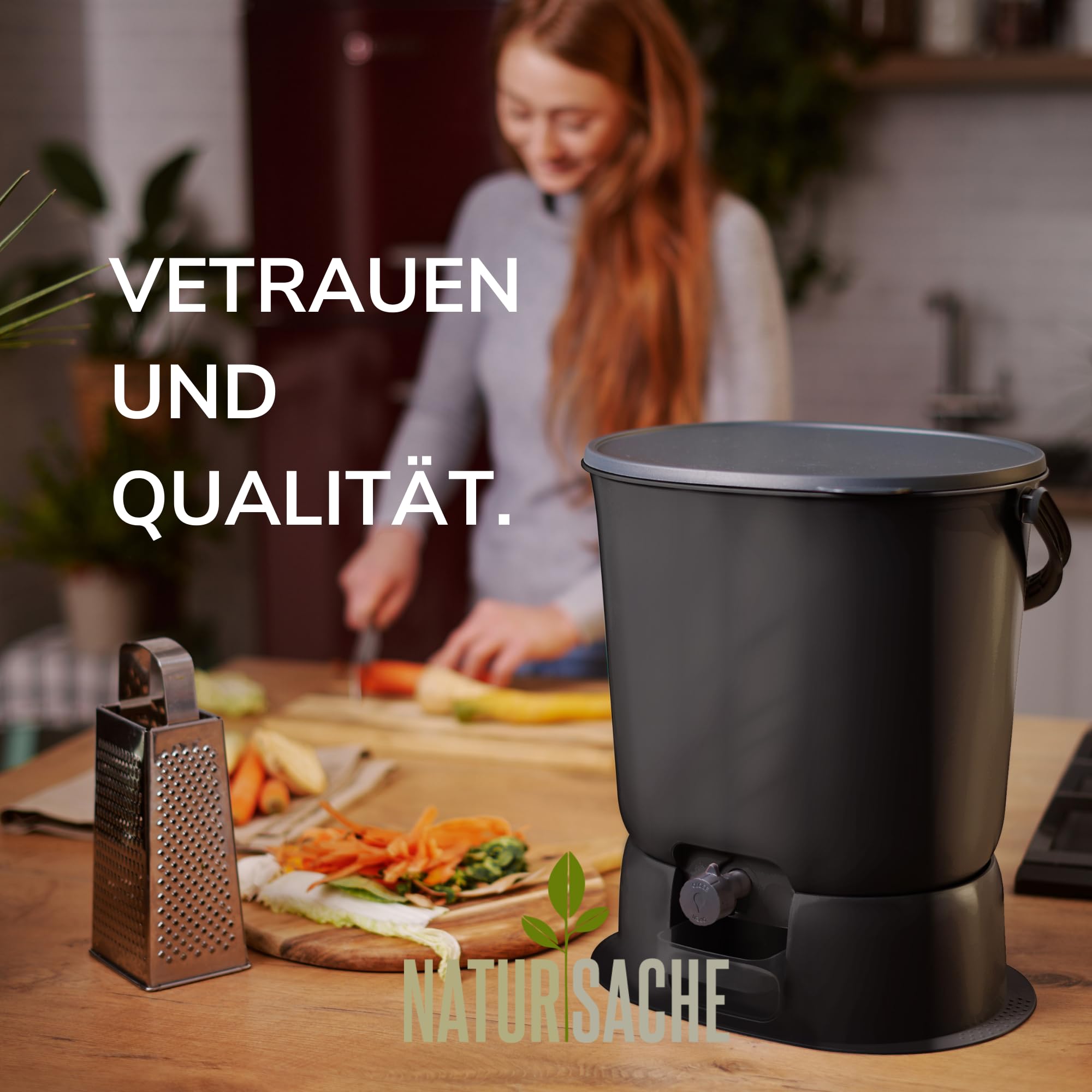 Natursache I Effektiver Biomülleimer für die Küche | Bokashi Eimer Starterset & fermentierende Mikroorganismen | Geruchlos & nachhaltig | Fermentieren leicht gemacht (schwarz)