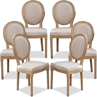 SoarFlash French Dining Chairs Set of 6, Vantage Dining Chair with Round Back, Farmhouse Country Dining Chair for Kitchen,Bedroom,Beige