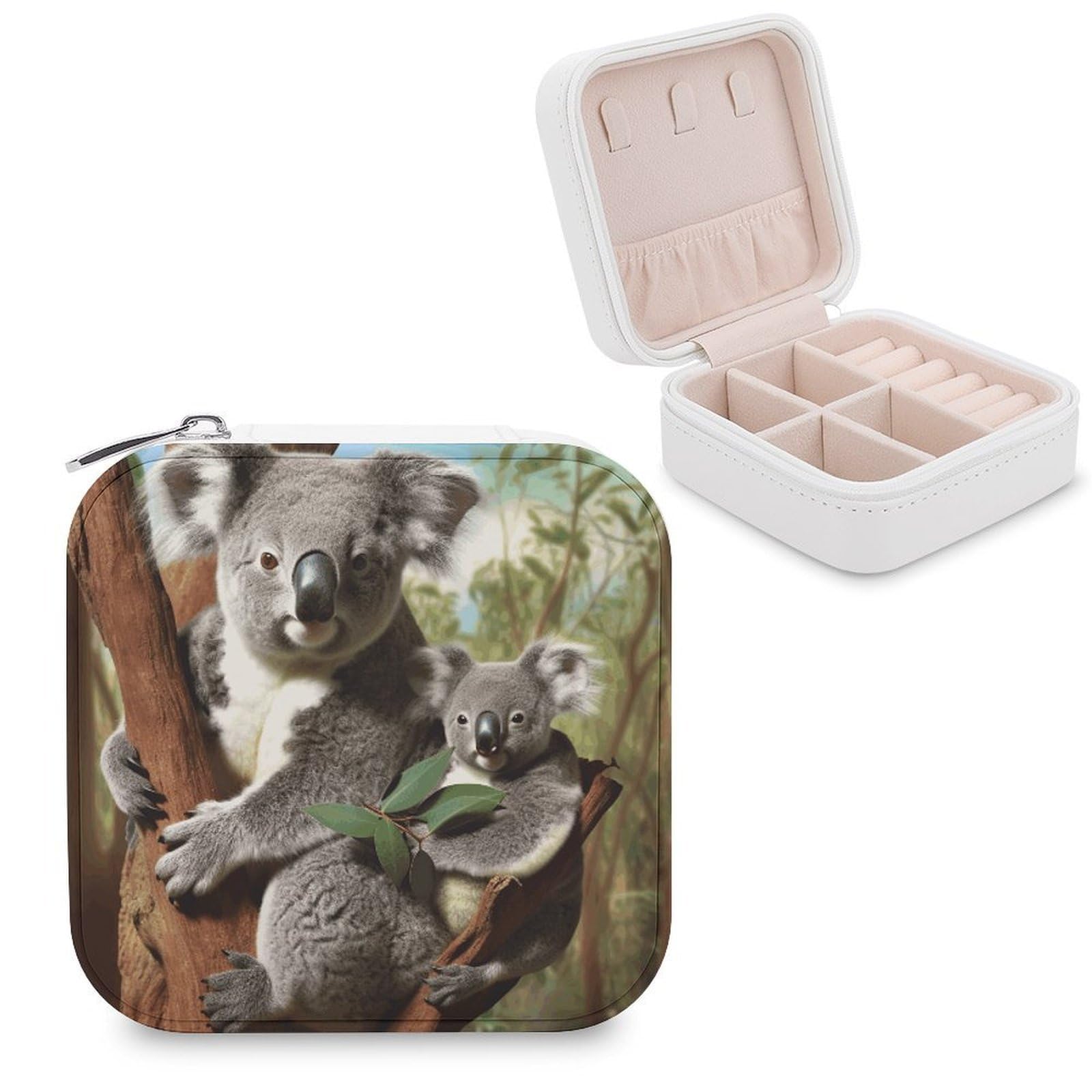 JTREHY Travel Koala Family Jewelry Case Portable Display Storage Box PU Leather Mini Jewelry Travel Case Personalized Travel Jewelry Organizer Small Jewelry Box for Women