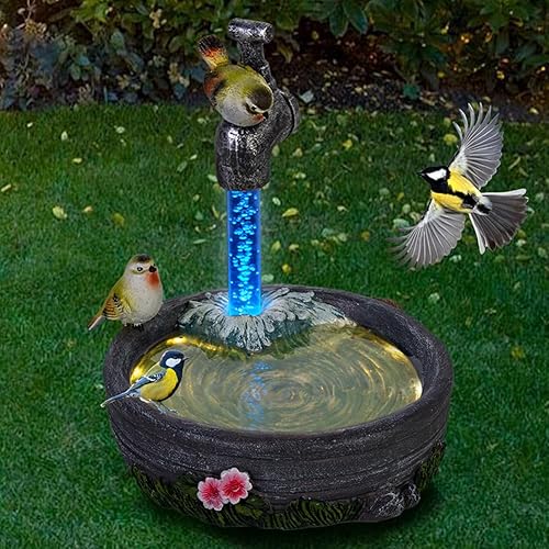 DREAMSOUL Baño solar para pájaros con poste de lámpara desmontable, grifo de luz solar para pájaros para exteriores, baño de pájaros de resina con