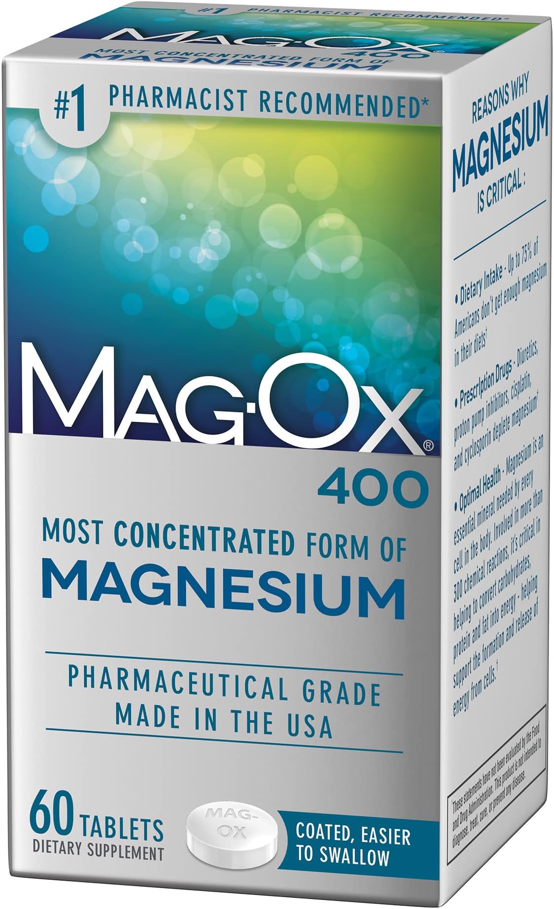 Magnesium Supplement, Pharmaceutical Grade Magnesium Oxide with 482 mg Per Dose, 60 Tablets