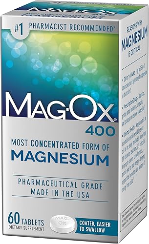 Mag-Ox 400 Tabletas de suplemento dietético mineral de magnesio 483 mg de óxido de magnesio 60 unidades