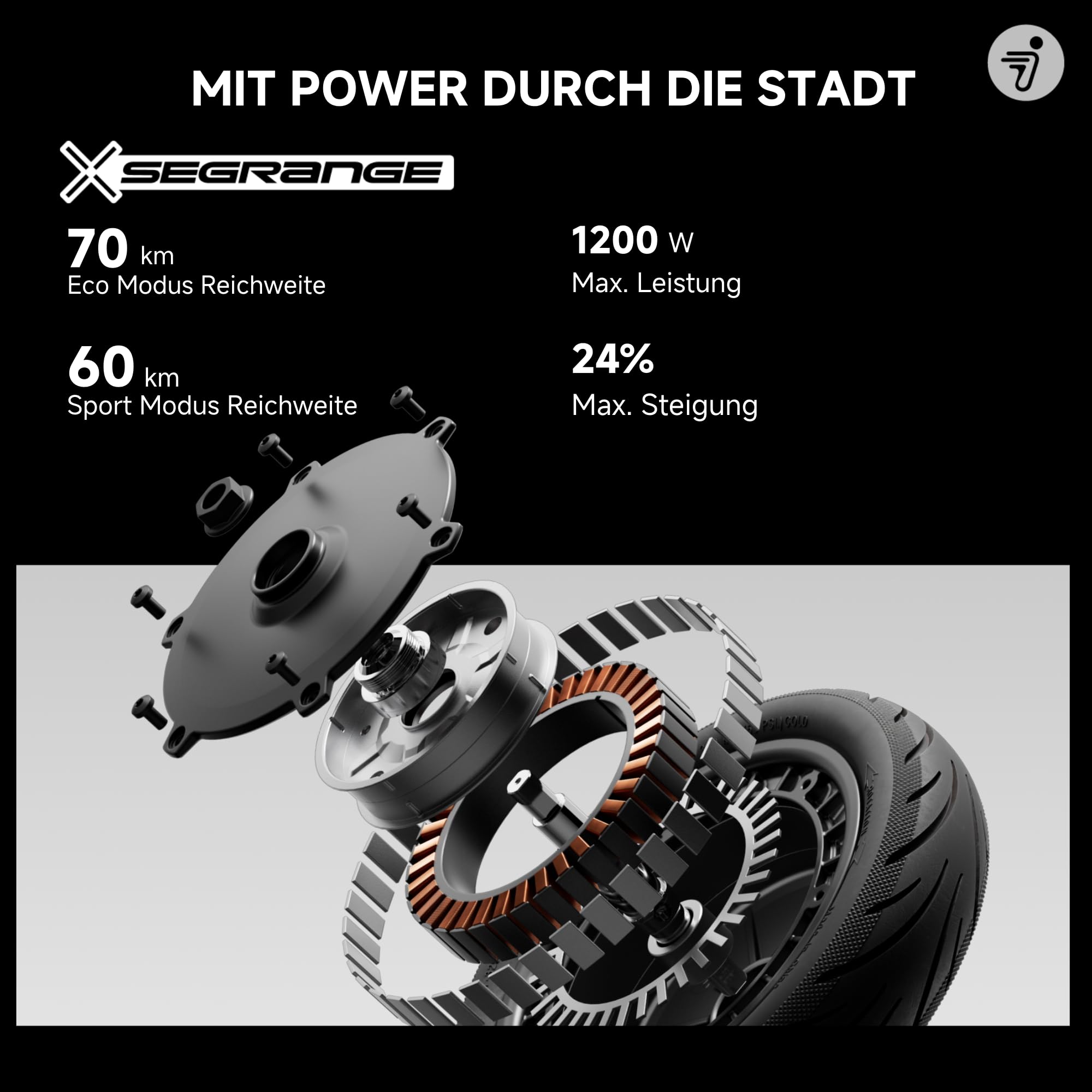 Segway-Ninebot F3 Pro D, E-Scooter mit Straßenzulassung für Erwachsene, 70km Reichweite im Eco-Modus, 120kg Tragfähigkeit, doppelte hydraulische Federung, Smart Display