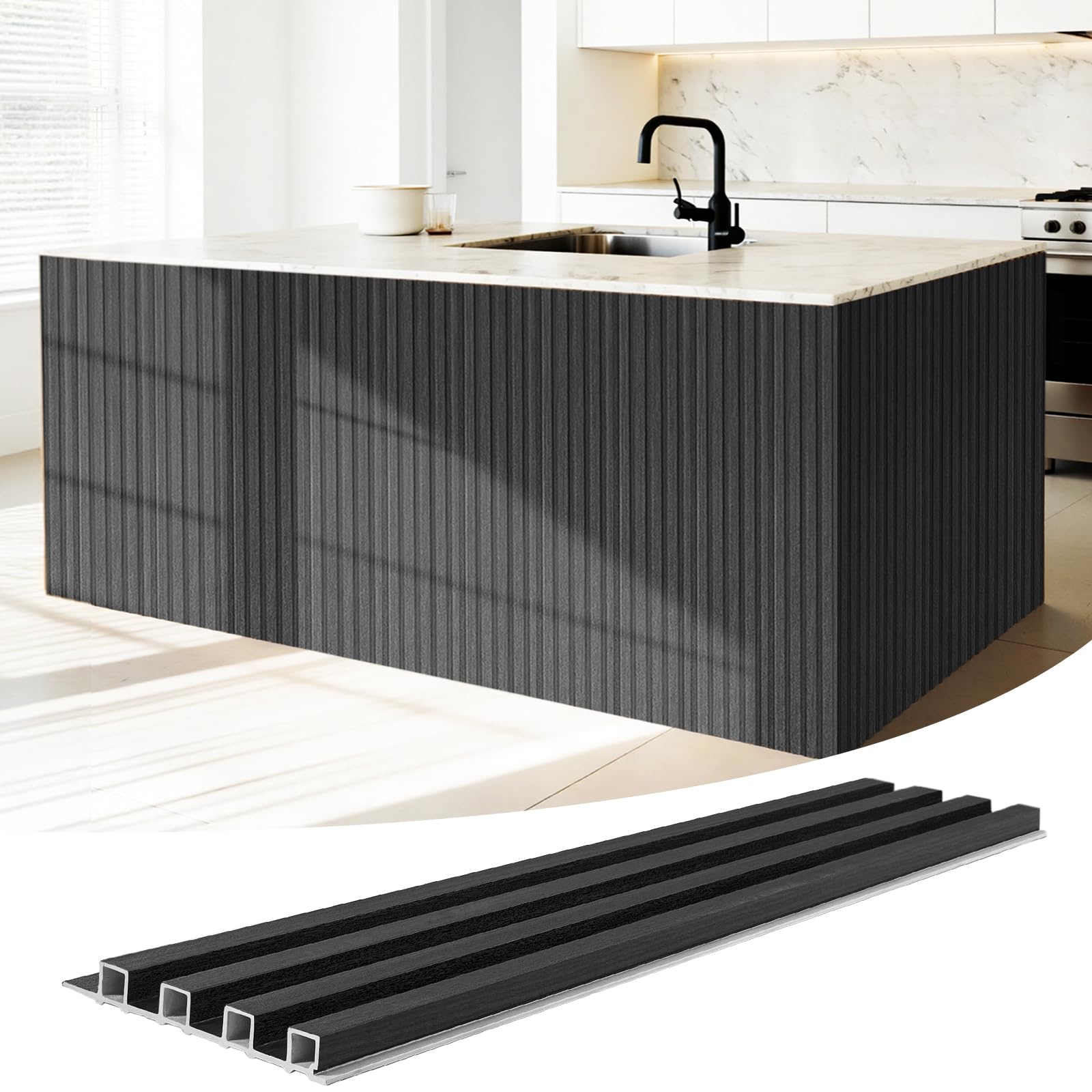 Photo 1 of LARWORKS WPC Slat Wall Panels 16 Pack 48" x 6.6", Waterproof Fluted Wall Paneling, Accent 3D Wall Panel for Wall Decor, Bathroom, Bedroom, Office - High Grille Black (Cover Approx.35 sq.ft)